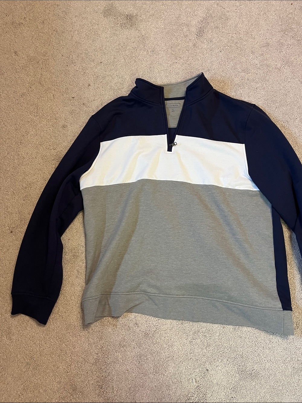Club Room Men's Navy, White & Gray Zip-Up Colorblock Sweater